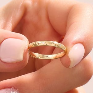14k Solid Gold Starburst Ring, Starry Night Wedding Band, Celestial North Star Eternity Ring, Unique Galaxy Stacking Band