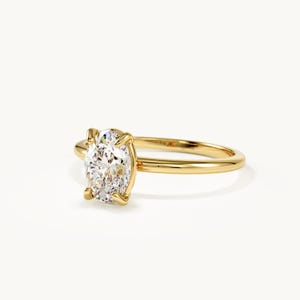 14k Solid Gold Oval Moissanite Engagement Ring, Brilliant Oval Cut Solitaire Ring, Unique Hidden Halo Proposal Ring, Fine Bridal Jewelry