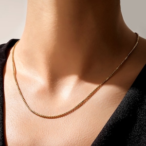 14k Solid Gold Box Chain Necklace, Simple Layering Necklace, Womens Link Chain, Real Gold Stackable Chain, Minimalist and Dainty Jewelry image 1