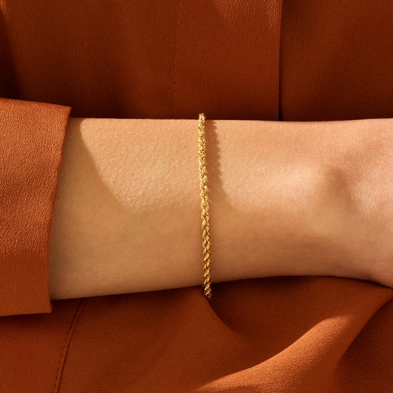 14k Solid Gold Rope Chain Bracelet 