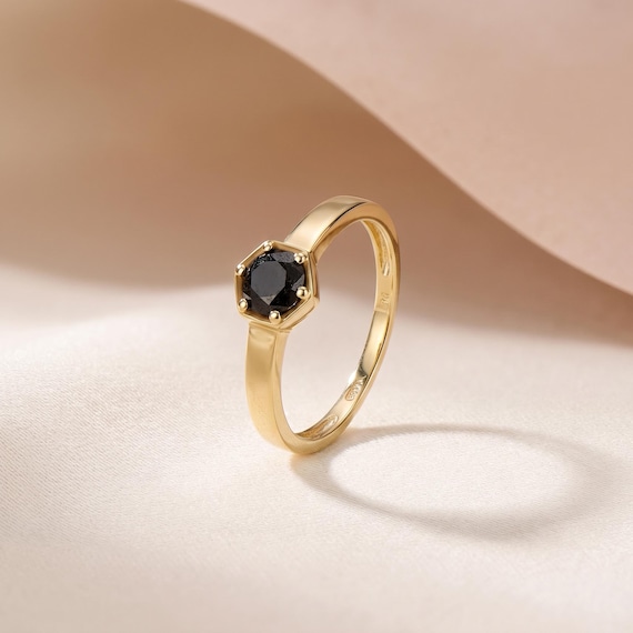 Buy Black Stone Pinky Ring, 14K Solid Gold Dainty Minimalist 