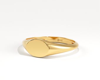 14K Solid Gold Oval Signet Ring, Custom Engraved Pinky Ring, Personalized Initial Name Ring, Graduation Gift
