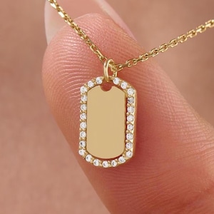 Collana con ciondolo con sigillo in oro massiccio 14K - Ciondolo con targhetta in oro con incisione personalizzata, collana personalizzata regalo per mamma, moglie, gioielli minimalisti