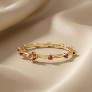 14k Solid Gold Ruby Rosary Ring, Cross Pinky Ring, Finger Rosary Cross Ring, Dainty Catholic Religious Ring