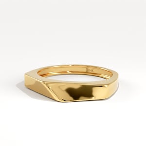 14k Solid Gold Edge Ring, Geometric Nugget Pinky Ring for Women, Minimalist Dainty Statement Jewelry, Handmade Gift for Her, Trendy Style
