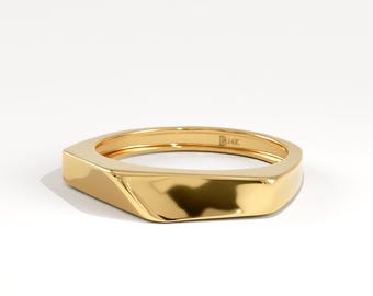14k Solid Gold Edge Ring, Geometric Nugget Pinky Ring for Women, Minimalist Dainty Statement Jewelry, Handmade Gift for Her, Trendy Style