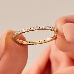 14k Solid Gold Eternity Ring for Women Wedding Ring Diamond Full Eternity Band 18k Gold Minimalist Ring Gift for Her Birthday Jewelry Gift