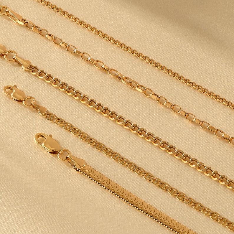 14k Solid Gold Box Chain Necklace, Simple Layering Necklace, Womens Link Chain, Real Gold Stackable Chain, Minimalist and Dainty Jewelry image 7