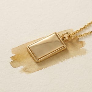 14k Solid Gold Custom Handwriting Necklace, Engraved Memorial Bar Pendant, Personalized Signature Medallion, Unique Fine Remembrance Jewelry