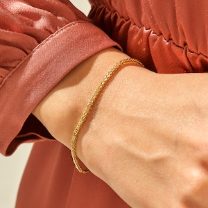 14k Solid Gold Palma Chain Bracelet,Wheat Chain Bracelet, Link Chain Gold Bracelet, Gold Layering Bracelet for Women, Bridesmaid Bracelet,