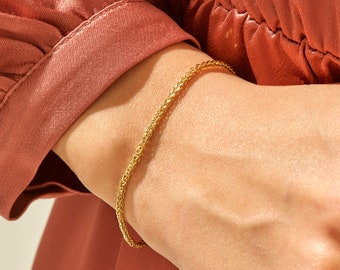 14k Solid Gold Palma Chain Bracelet,Wheat Chain Bracelet, Link Chain Gold Bracelet, Gold Layering Bracelet for Women, Bridesmaid Bracelet,