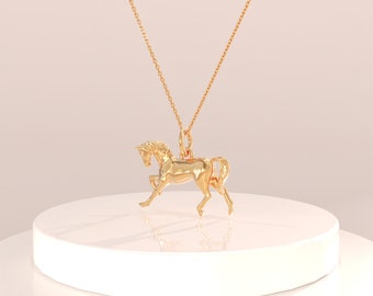 Solid Gold Horse Pendant,14k Gold Dainty Animal Necklace for Women,Tiny Charm Pendant, Real Gold Everyday Pendant, Horse Lover Gift