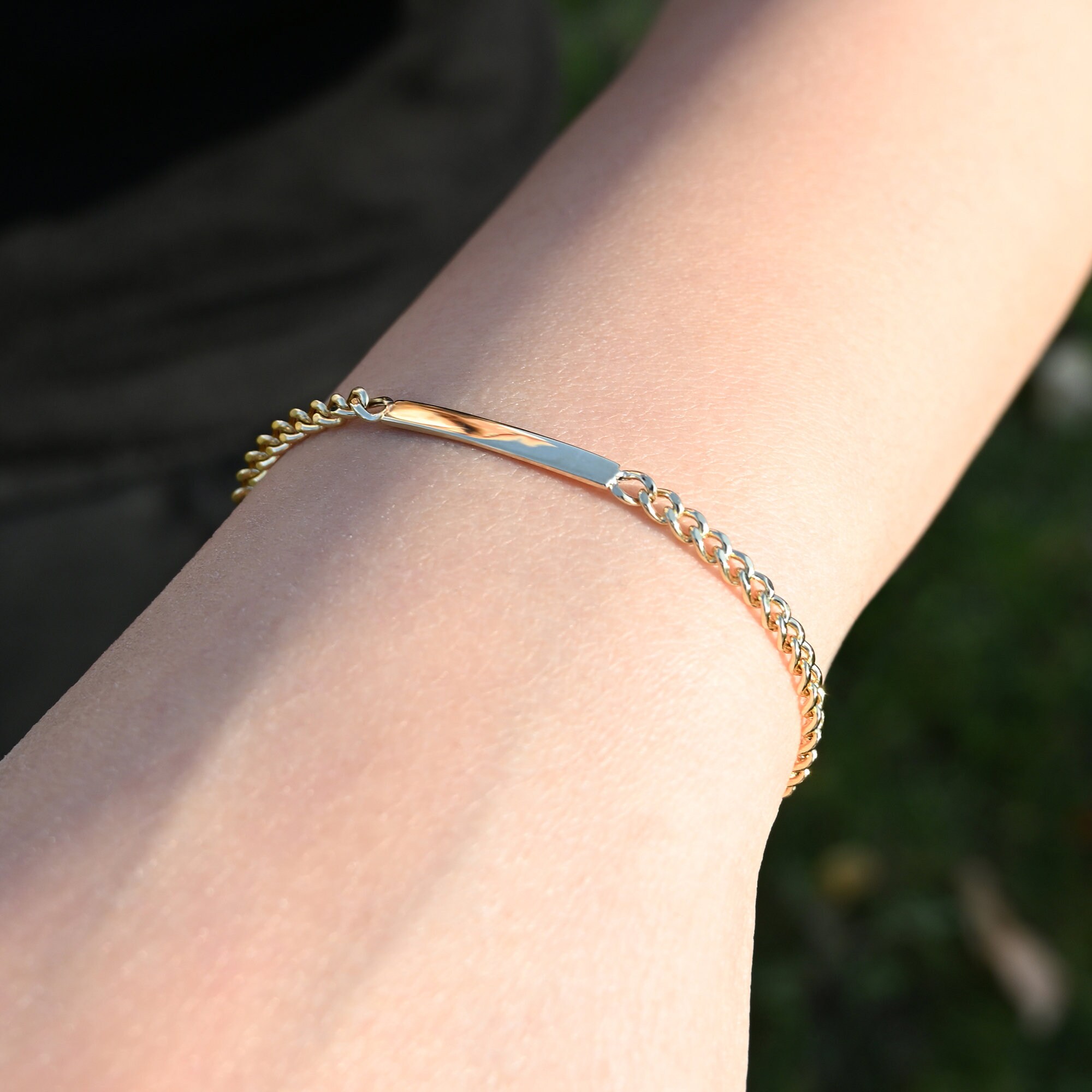 14k Solid Gold ID Bracelet Personalized Cuban Links Bracelet Etsy