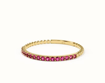 Ruby Stacking Ring, 14K Solid Gold Ring, Pave Ruby Band, Stackable Ring Ruby, Minimalist Ring, Ruby Wedding Ring, Thin Ruby Band Women