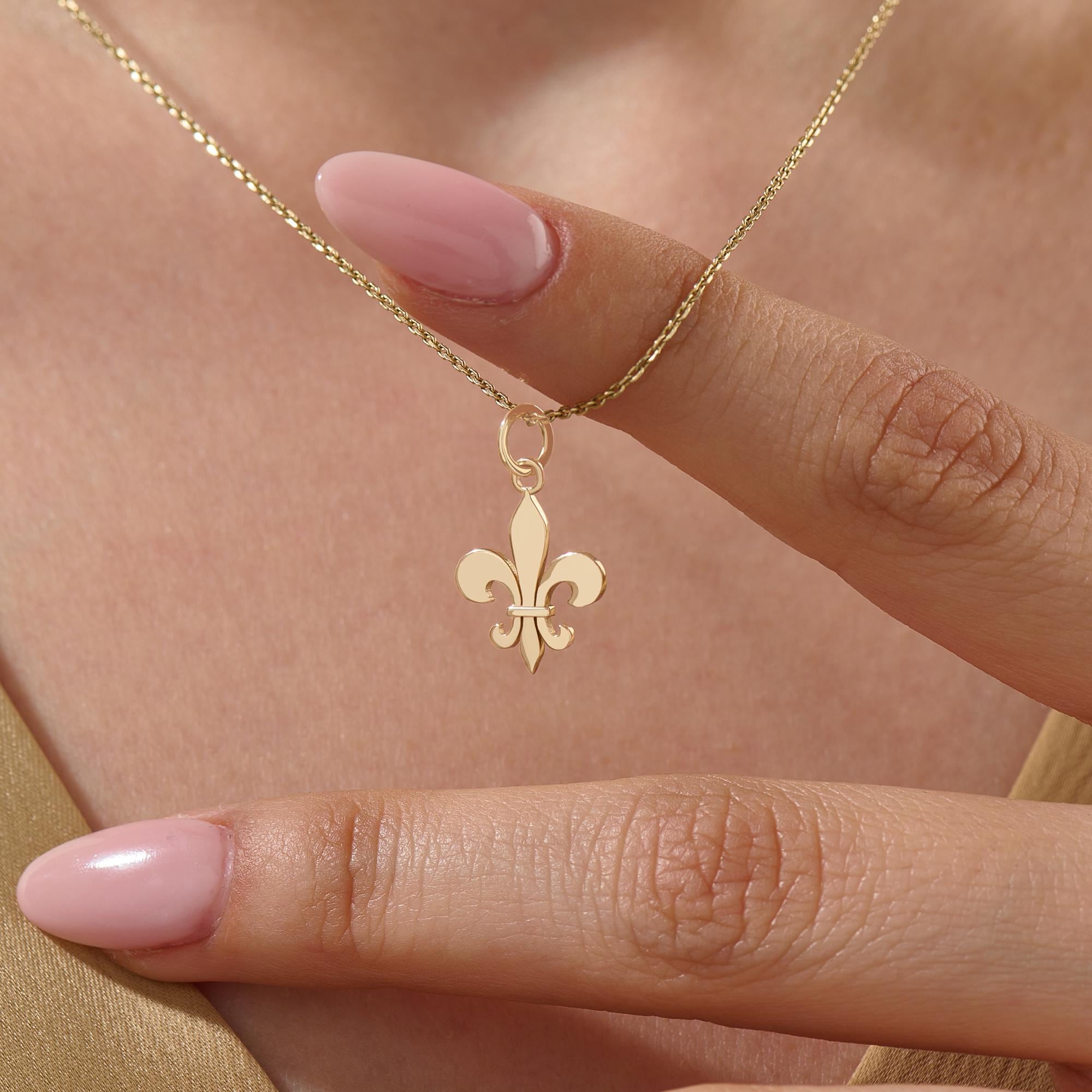 Collier pendentif fleur de lys en or 14 carats, pendentif drapeau et lys épée en or massif, colliers délicats de tous les jours pour femme, petite breloque fleur de lys