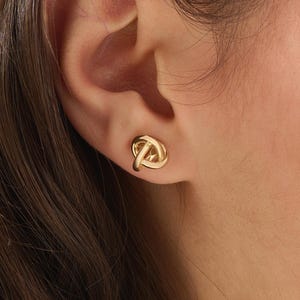 14K Solid Gold Knot Earrings, Interlocking Hoop Earring, Minimalist Double Loop Earrings, Dainty Everyday Jewelry, Gift for Her