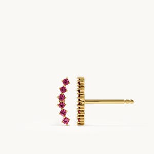14K Solid Gold Ruby Curved Stud Earrings, July Birthstone Studs, Dainty Lab Created Ruby Climber Earrings, Pink Gemstone Studs, Gift For Her