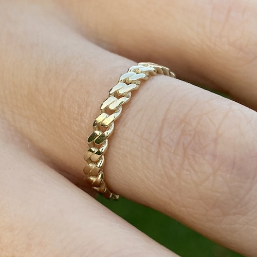 Chain Ring / 14K Gold Chain Ring / 14K Solid Gold Stacking Etsy