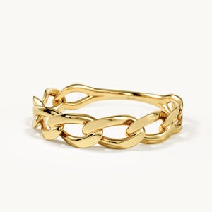 Chunky Curb Chain Ring in 14K Solid Gold, Thick Cuban Link Statement Band, Bold Unisex Everyday Gift for Him or Her