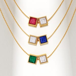 Collier de pierre de naissance de famille en or massif 14 carats pour femme, pendentif personnalisé pour elle, collier à breloques mobiles lunette, cadeau bijoux en or 14 carats