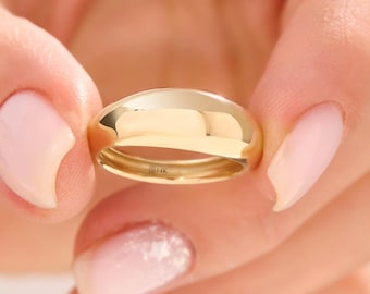 14k Solid Gold Dome Ring Women Chunky Gold Ring 18kt Thick Ring Band Pinky Ring Dome Signet Ring 10k Gold Jewelry Gift Ring for Mom 14 Karat