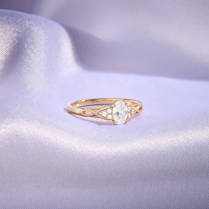 14k Gold Moissanite Engagement Ring, Solid Gold Minimalist Oval Solitaire Ring ,Vintage Lab Created Simulated Diamond Ring,Women Bridal Ring image 3