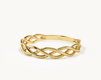 Celtic Knot Ring, Braided Irish Wedding Band for Women, 14K Solid Gold Stacking Ring, White Gold Anniversary Gift
