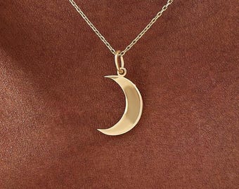 14K Solid Gold Crescent Moon Necklace, Minimalist Lunar Pendant, Dainty Moon Phase Jewelry, Gift for Her