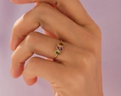 14k Solid Gold Pear Birthstone Ring, Family Birthstone Ring, Gold Custom Ring for Women, Anxiety Ring, Personalized Gold Ring