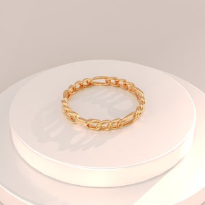 Echtgold Figaro Kettenring, 14k Minimalist Gliederkettenring, Massivgold Stapelringe für Frauen, Handgefertigter Daumenring, Einfacher Schichtring Bild 3