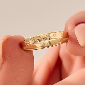 14k Solid Gold Leaf Engraved Wedding Band – Minimalist Thin Stacking Ring for Women, Dainty Handmade Olive Leaf Floral Gold Band for Her