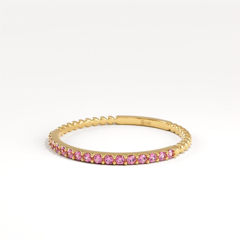 Anillo apilable de rubí, anillo de oro macizo de 14 quilates, banda de rubí pavé, anillo apilable de rubí, anillo minimalista, anillo de bodas de rubí, banda fina de rubí para mujer imagen 8