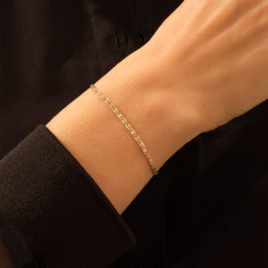 Solid Gold Valentine Chain Bracelet, 14k Mariner Bracelet for Men Women, Real Gold Anchor Link Chain Bracelet, Minimalist Stacking Bracelet
