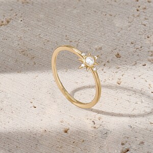 Star Promise Rings 14k Starburst Ring, Solid Gold North Star Promise Ring Women, Diamond ...