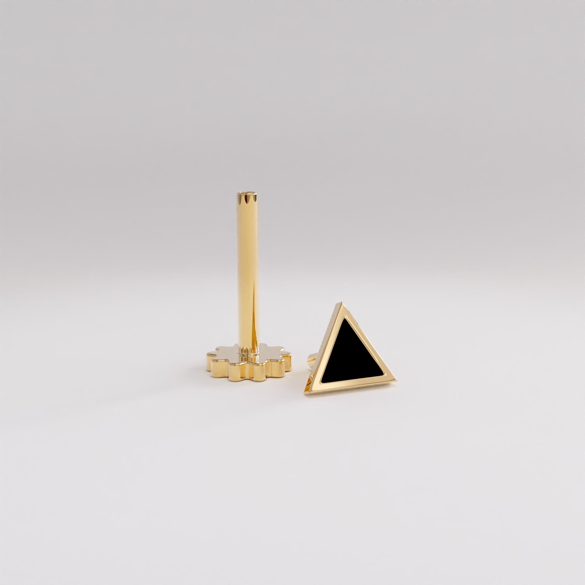 Unisex Gold Triangle Stud Earrings With Black Enamel - Stainless Steel, 10mm, 2 Pairs - View #5