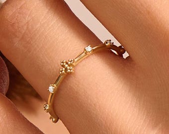 Anillo de rosario de oro macizo de 14 k para mujer, anillo de cruz, delicado anillo católico, anillo cristiano minimalista, anillo de regalo religioso de 18 k para mamá, joyería, regalos.