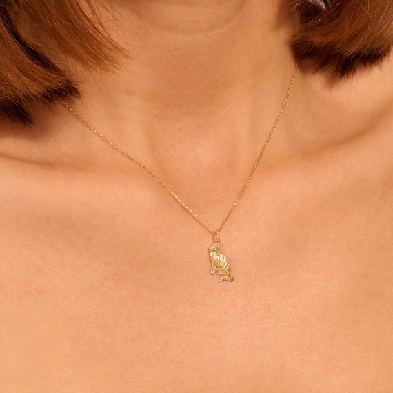 14k Gold Little Cat Pendant Solid Gold Minimalist Cat Charm
