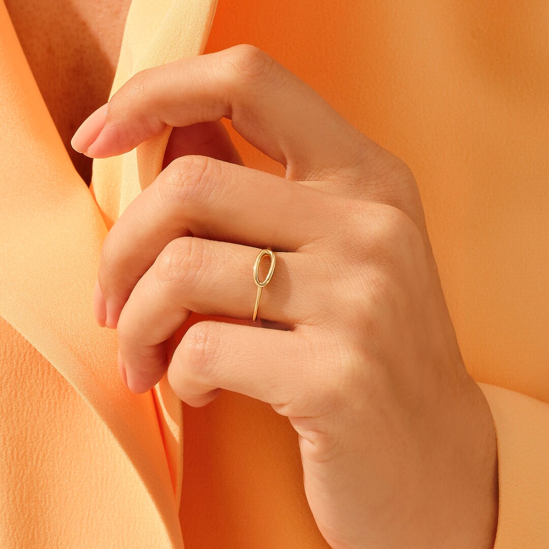 14k Solid Gold Open Oval Band Ring Vintage Cut Out Ring Women Geometric Everyday Ring Unique