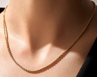 14k Gold Rope Chain Necklace, Real Gold Chain Necklace,Twist Chain Necklace Unisex Gold Necklace,Mens Womens Rope Necklace,Yellow Rose White