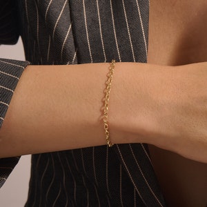 Solid Gold Rolo Chain Bracelet, Dainty Gold Bracelet, 14k Link Chain Bracelet, Minimalist Bracelet for Women, Ideal for Everyday Wear