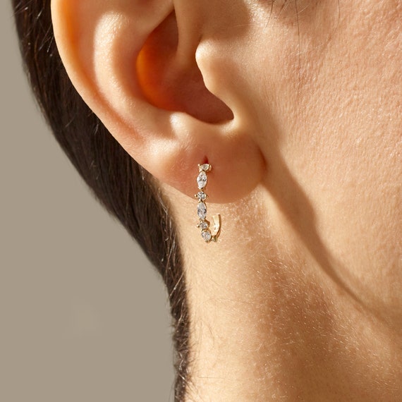 14k Marquise Earrings Solid Gold Hoop Earrings for Women Dainty