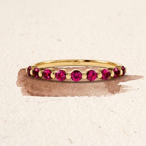 Ruby Ring in 14K Solid Gold, July Birthstone Ring, Dainty Ruby Stacking Band, Red Gemstone Eternity Ring, Anniversary Gift for Her
