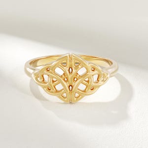 14k Solid Gold Celtic Knot Ring, Irish Heritage Pinky Band Ring for Women, Minimalist Viking Inspired Jewelry, Vintage Style Gift for Her
