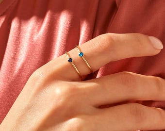 14k Solid Gold Birthstone Ring – Custom Bezel Gem Band, Minimal Fine Jewelry Gift