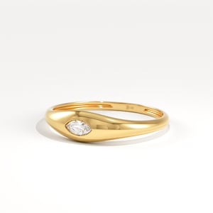 14K Gold Marquise Signet Ring, Chunky Bezel Pinky Ring for Women, Tiny Dome Statement Band, Minimalist Solid 18K Gold Jewelry Gift for Her image 2