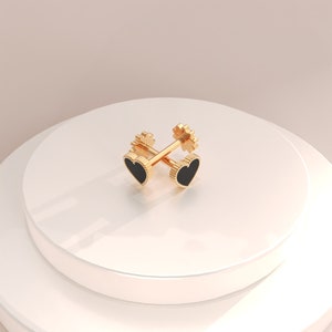 14k Solid Gold Heart Stud Piercing, Dainty Gold Earring Black, Unique Gifts for Girlfriend, Minimalist Earring Women, Daily Earrings image 2