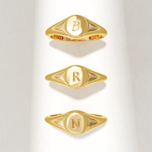 10k Solid Gold Signet Ring for Women, Personalized Pinky Ring, Dainty Flat Top Initial Jewelry, Engravable Monogram Band, Minimalist Gift