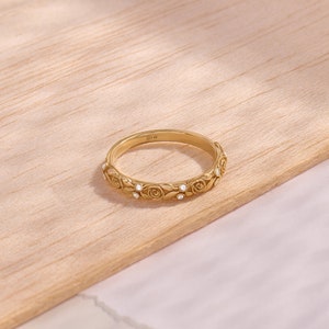 14k Gold Flower Wedding Band, Solid Gold Floral Wedding Band, Womens Hawaiian Heirloom Ring, Vintage Design Gold Band, Handmade Jewelry Gift image 7