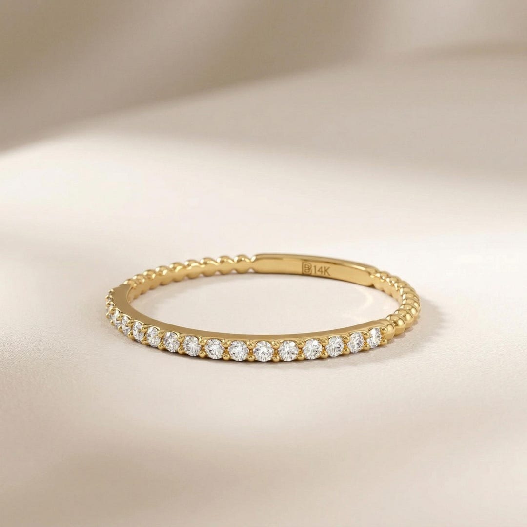 Half Eternity Ring 14k Solid Gold Ring for Women Thin Wedding Bands ...