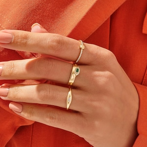 14K Gold Marquise Signet Ring, Chunky Bezel Pinky Ring for Women, Tiny Dome Statement Band, Minimalist Solid 18K Gold Jewelry Gift for Her image 7